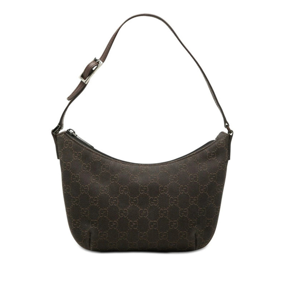 Gucci GG Canvas Hobo Bag Dark Brown Leather